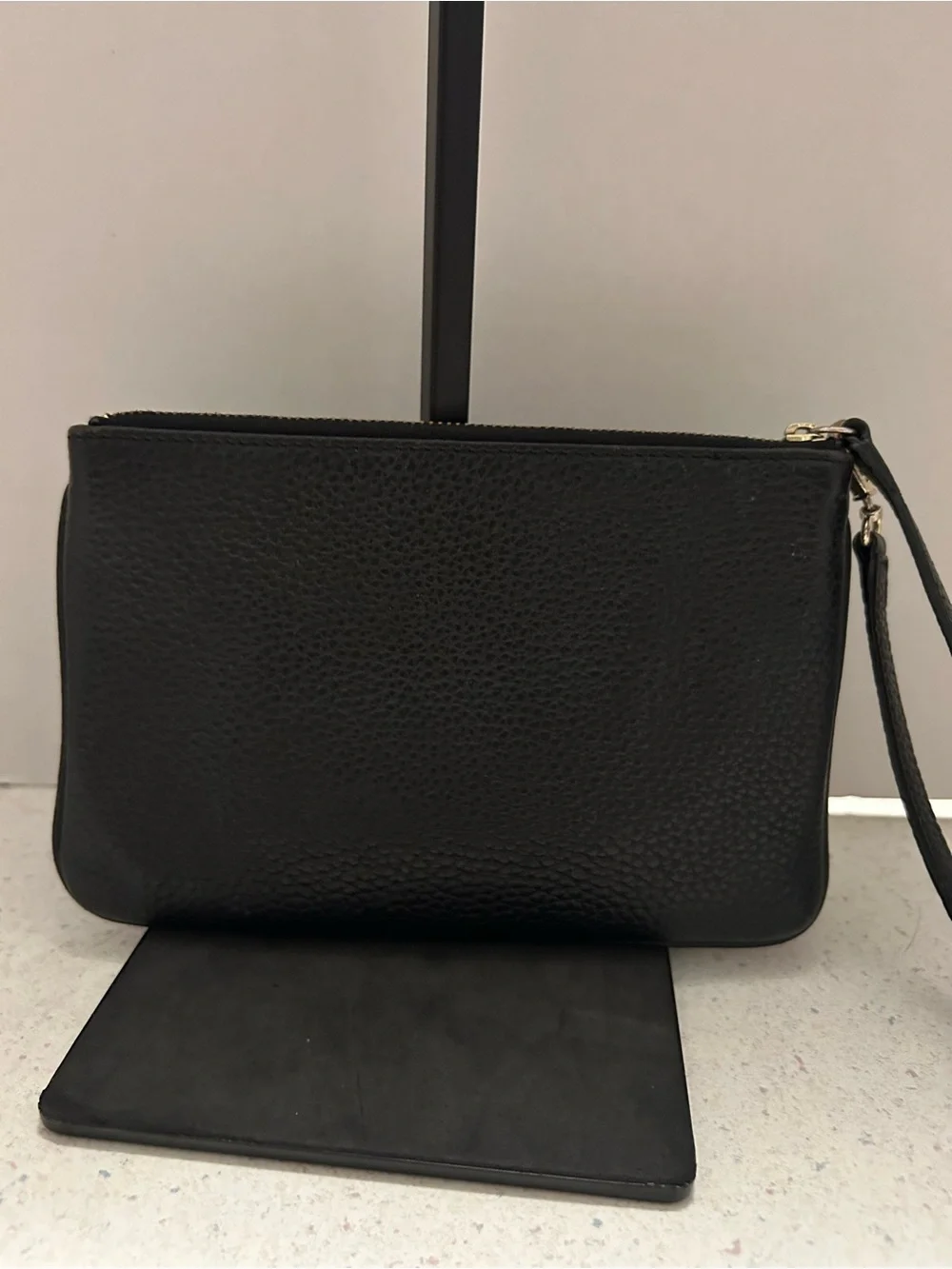 kate spade Black Pebble Leather Wristlet with Tassel